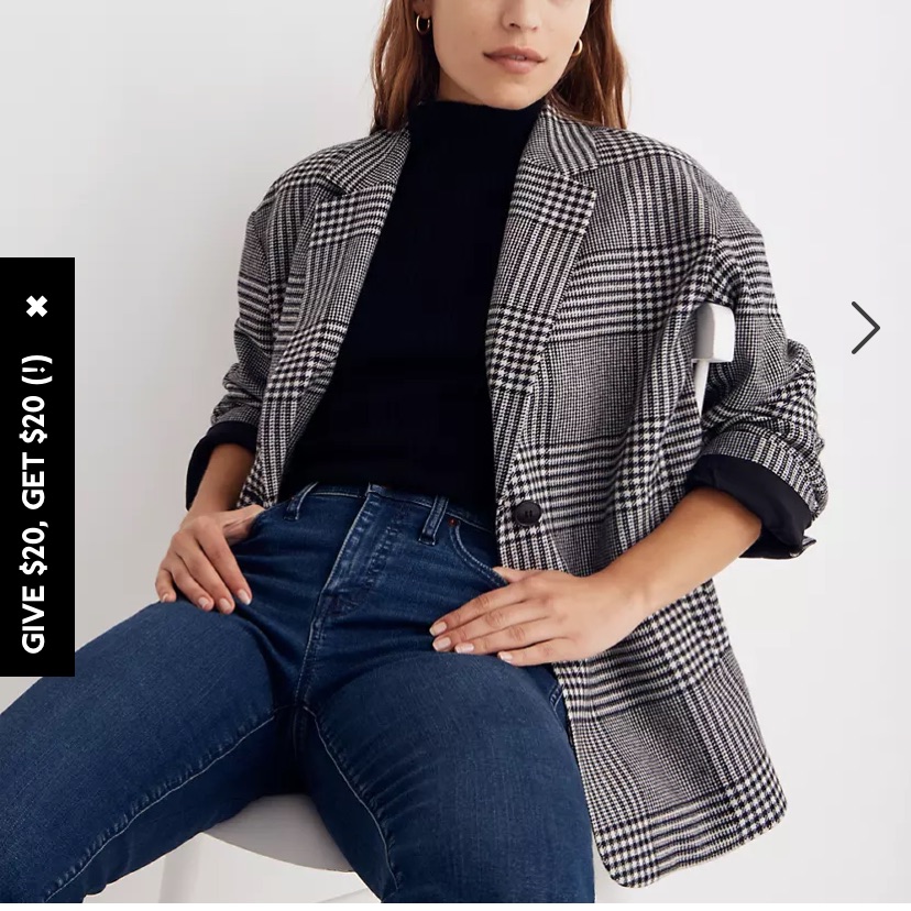 Madewell Black & White Glen Plaid Blazer